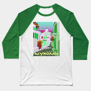 Mykonos Greece Colorful Abstract Surreal Travel and Tourism Print Baseball T-Shirt